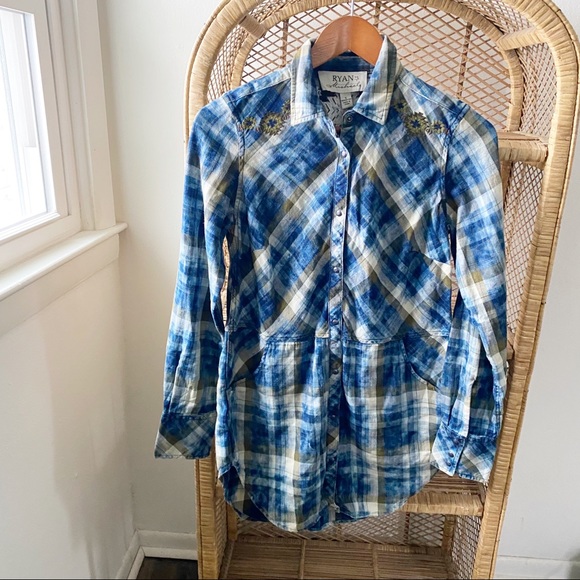 Ryan Michael Tops - Ryan Michael NWT Flannel Embroidered Tunic Top✨